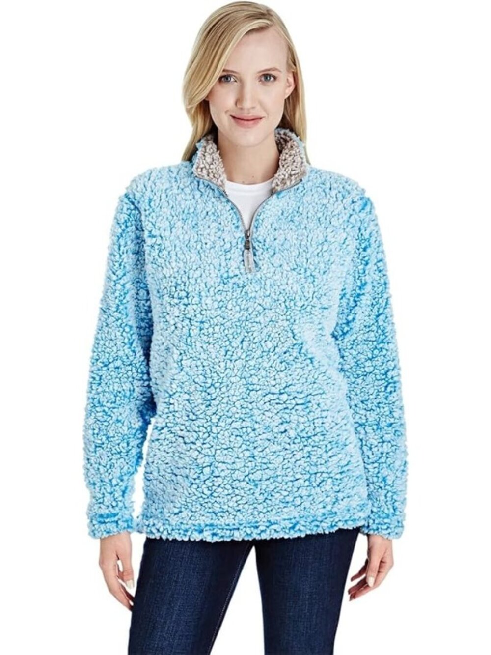 J. America Epic Sherpa Pullover 1/4 Zip Size Small Blue Swim Logo Long Sleeve